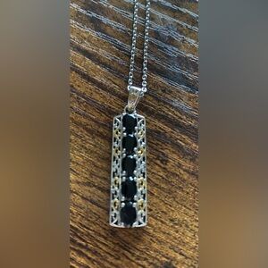 Sterling Black Spinel and 18 kt gf  Pendant with 20 in stainless chain Necklace